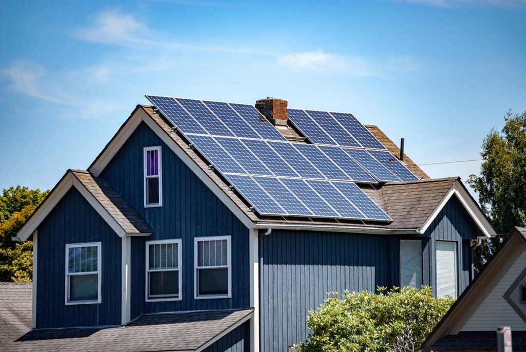 Example of a home with solar panels on the roof.