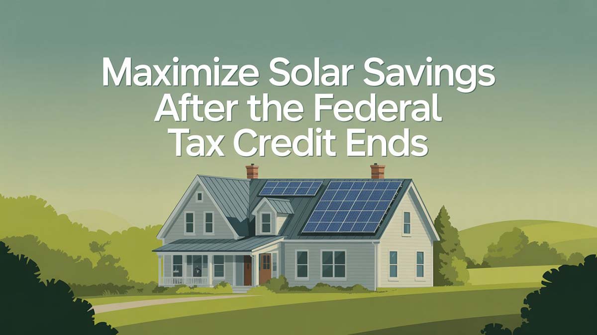 Illustration of a Western Mass home with solar panels, showing how homeowners can save after the federal tax credit ends