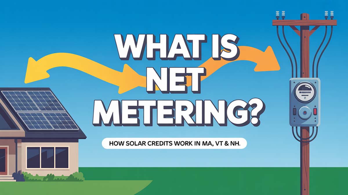 Illustrated graphic of house with solar panels and utility meter showing What Is Net Metering?