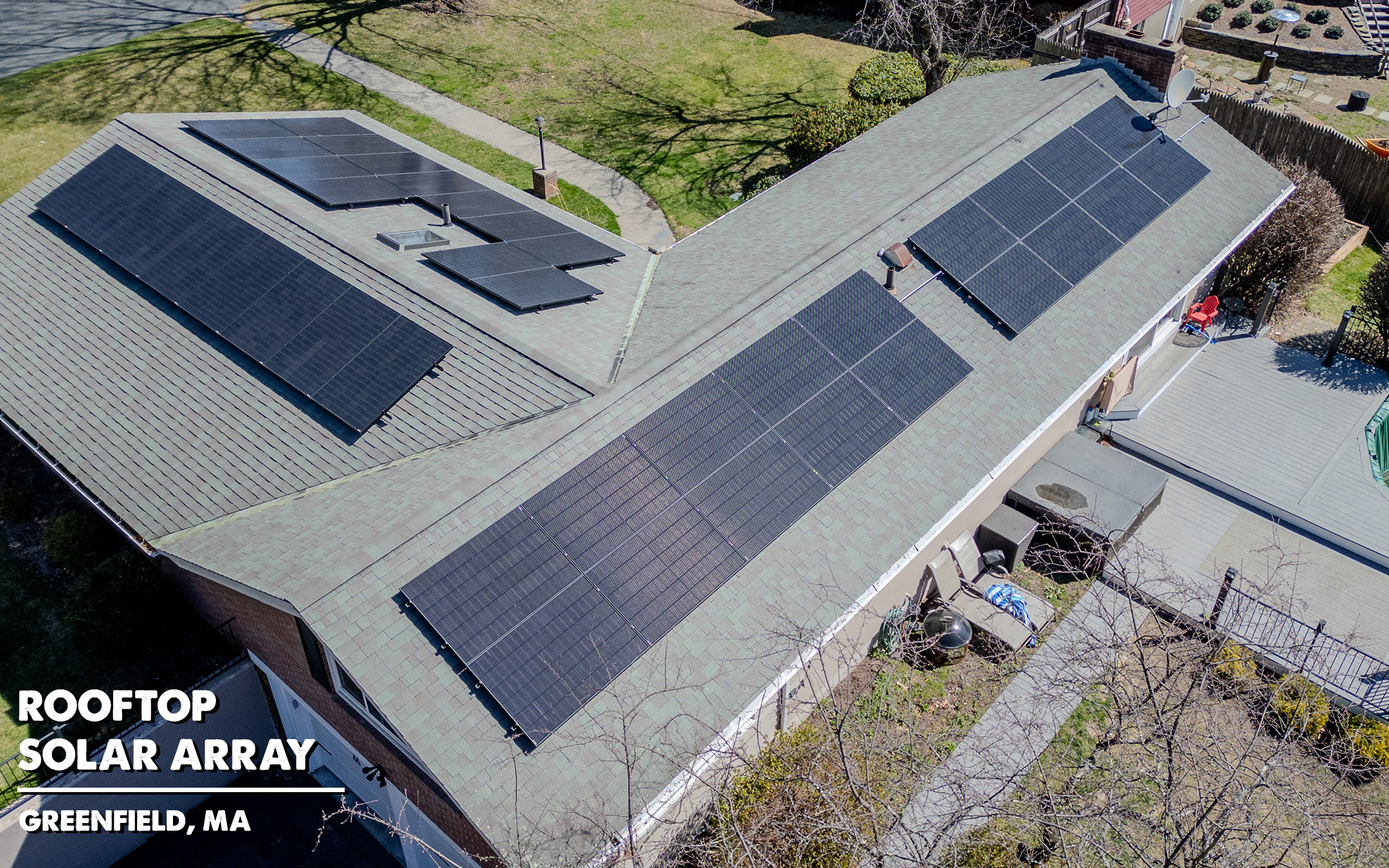 A rooftop solar array installed by Current Energy on a home in Greenfield, MA