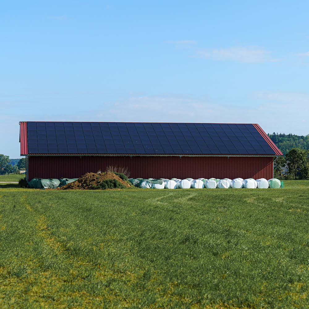Example of a solar-equipped agricultural building similar to the mid-sized barn installations Current Energy completes in Greenfield, MA.