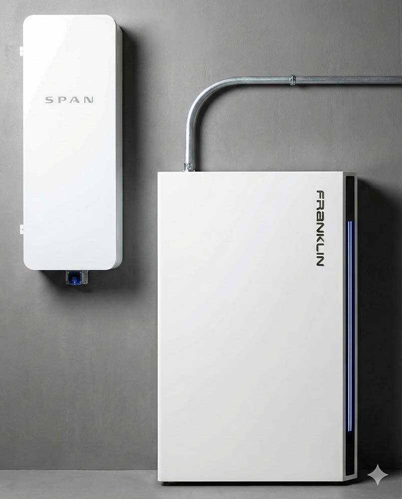 SPAN smart panel installed next to a Franklin home battery with finished conduit.