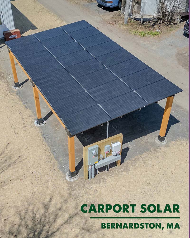 Carport solar panel installation providing on-site power in Bernardston, Massachusetts