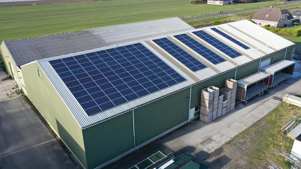 Representation of a Commercial solar array on a warehouse roof in Western Massachusetts, part of a commercial solar and battery project