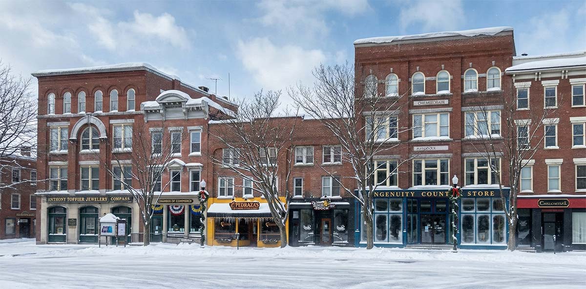 a winter scene in downtown Keene New Hampshire