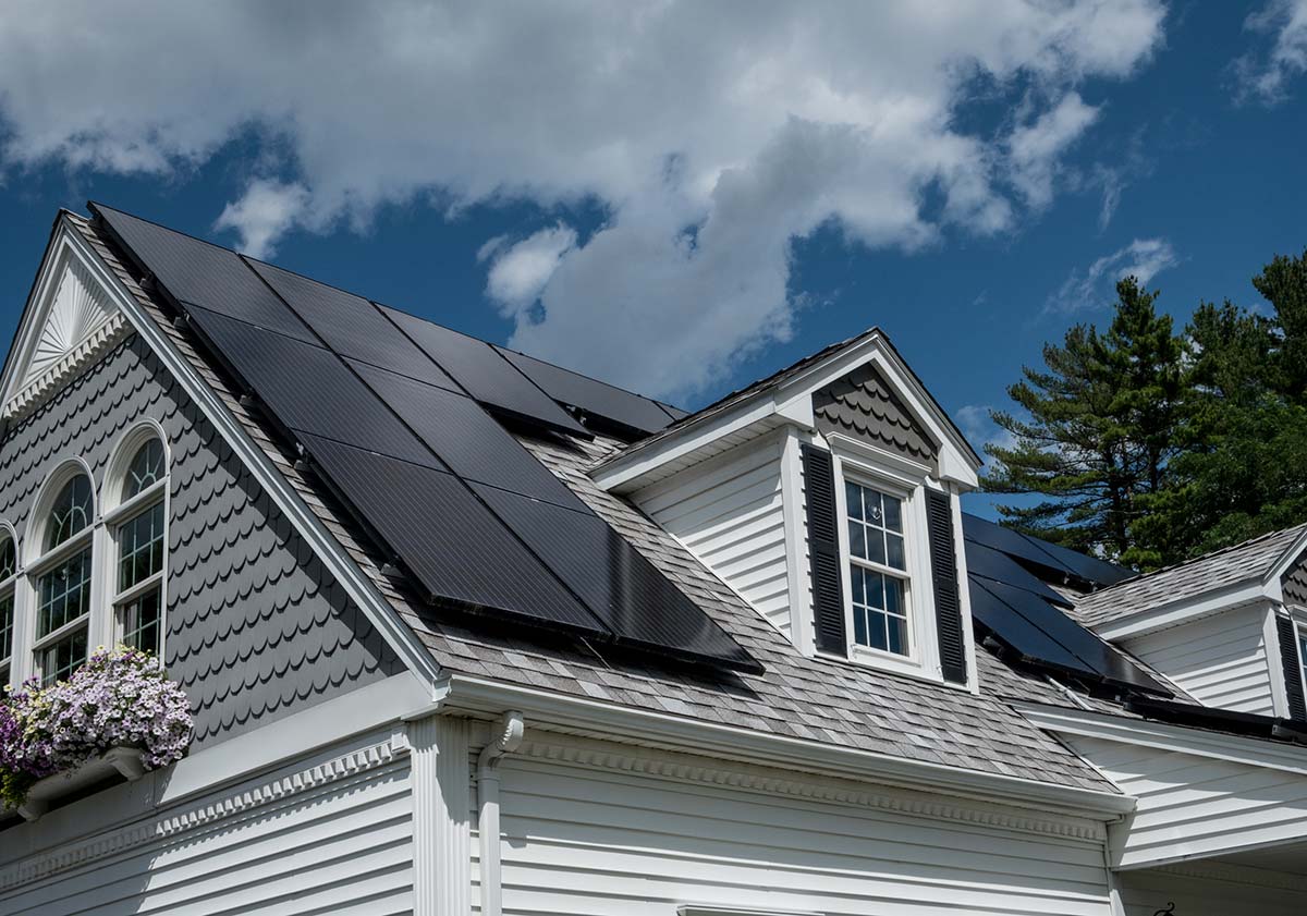Solar panels installation for home in Greenfield MA on pitched roof with modern residential system