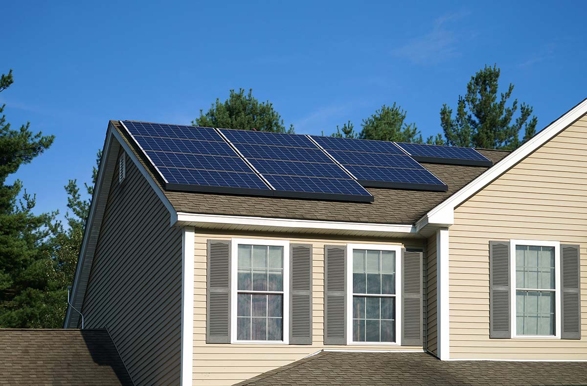 Residential solar panel installation in Western Massachusetts on suburban home rooftop