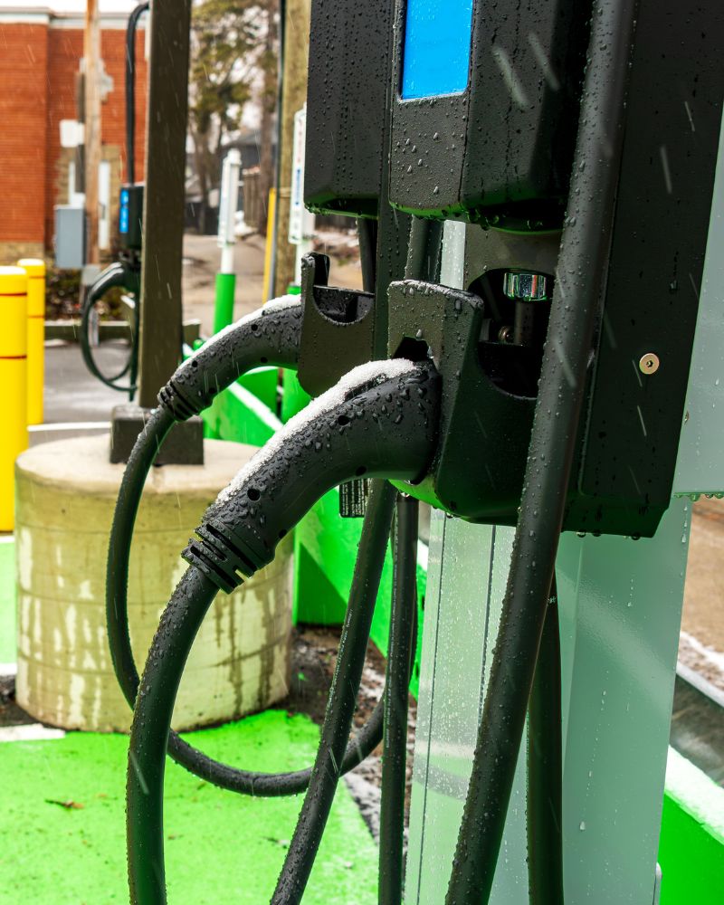 Close-up of commercial EV charging cables